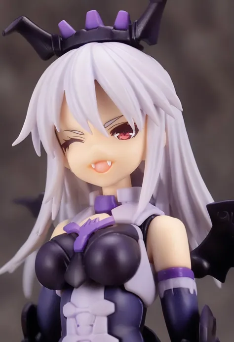 (score_9:0.9),score_8_up,score_7_up,anime style,rating_safe,1girl,solo,<lora:SIS-000 Neverlia ponyXL v3:0.95>,SIS-000 Neverlia,elbow gloves,Neverlia bodysuit,open_mouth,tall female,looking at viewer,standing,red eyes,crown,wings,fangs,one eye closed,