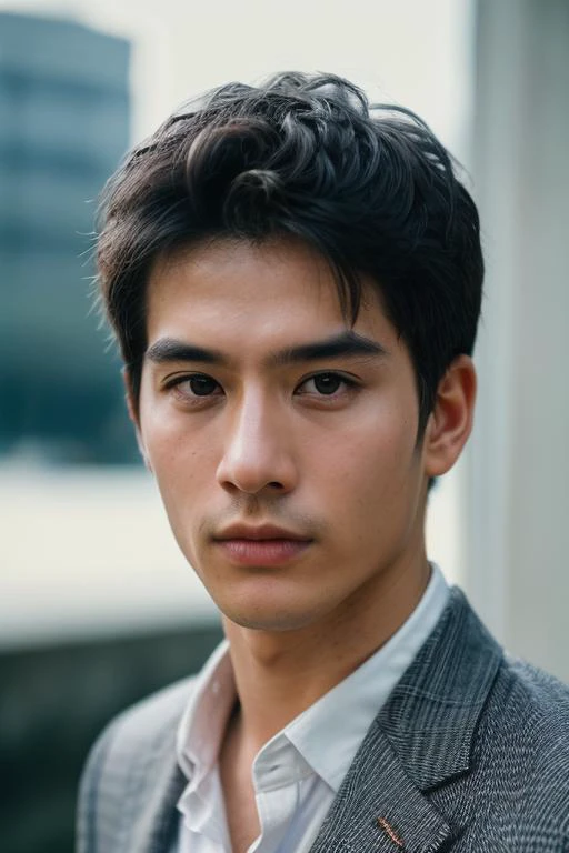 1boy,slim Asian male,male focus,solo,(Male Accountant,Male Director,Real Skin Texture, detailed skin:1.21),(black hair, short hair:1.1),(detailed eyes.black eyes, solid eyes:1.21),(Kubrick Stare, stylish pose:1.21),<lora:add_detail:1>,(best quality, masterpiece, ultra-detailed:1.43),(professional photography, F/2.8, 35 mm Lens,sharp focus, HD, 8k, portrait:1.33),