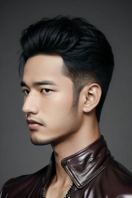 1man,SyahNv, Portrait painting, fade hairstyles, leather latex , 8K UHD, Handsome face,
