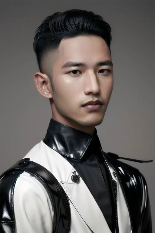 1man,SyahNv, Portrait painting, fade hairstyles, leather latex , 8K UHD, Handsome face,