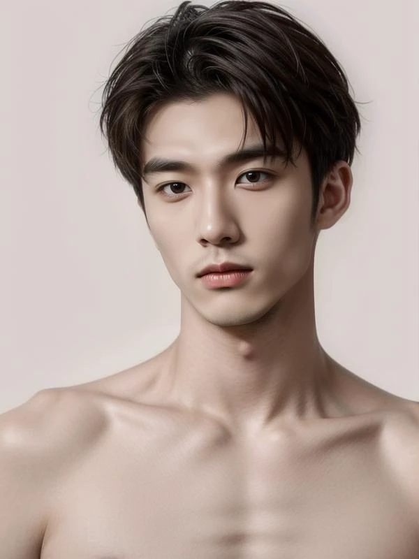 ((masterpiece)),((bestquality)),8k,high detailed,ultra-detailed,photography,award winning,documentary,Original Photo,Realisticity,solo,(1boy;1.4),a male,male focus,silm,Asian,handsome face,(different male face features;1.4),Well-Proportioned Hands,Real Skin Texture,White Marble Glowing Skin,model,thick eyebrows,Dark Light blonde Hair,(topless:1.4),(simple background:1.1),[Ambient lighting|Bounce lighting|clean background trending],Head Down,close-up view,Shaved Haircut,[Cinematic Shot|Portrait|Golden Ratio],(random stylish pose action),<lora:muscle_slider_v1:-0.3>,<lora:weight_slider_v2:-0.35>,<lora:add_detail:0.75>,04.äººç©_ç·æ§é ­é«®èç©¿è:ç·è£:ç·ä¸èº«04.äººç©_ç·æ§é ­é«®èç©¿è:ç·çé ­é«®08.äººç©_è¡¨æ:ç¬ç³»å@