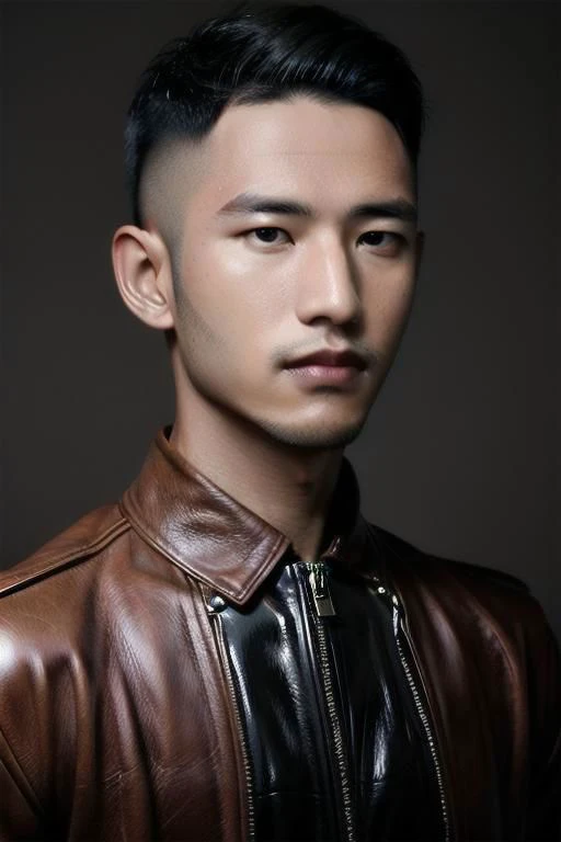 1man,SyahNv, Portrait painting, fade hairstyles, leather latex , 8K UHD, Handsome face,