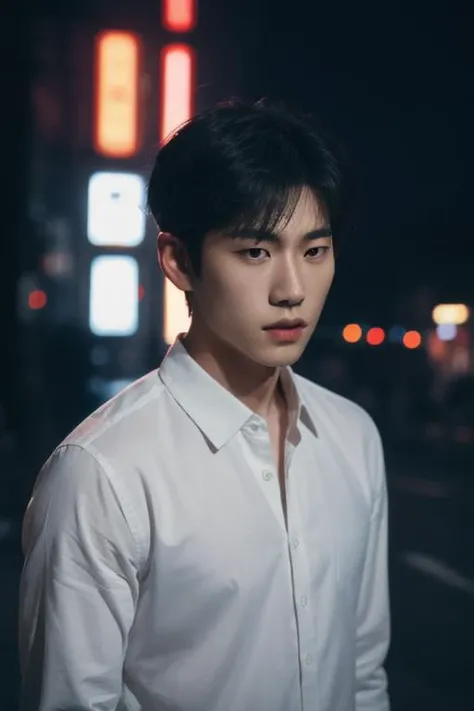 (masterpiece:1.21),(bestquality:1.21),8k,high detailed,(ultra-detailed:1.421),(photography:1.35),award winning,documentary,realistic,crystal clear,8K UHD,high detail,ultrarealistic,1boy,slim asian male,model,solo,male focus,(((1boy))),Asian male,17(yo),Fujifilm Provia 400X,heavy breathing,night view,polaroid photo,night photo,pale skin,bokeh,motion blur,