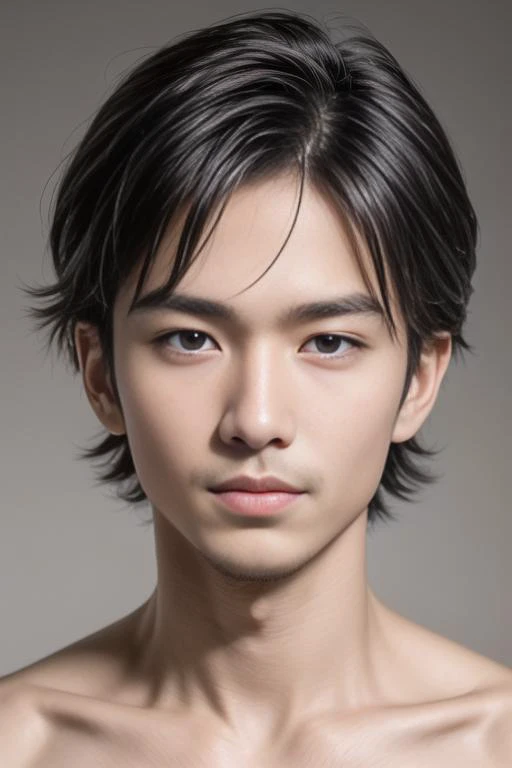 ((masterpiece)),((bestquality)),8k,high detailed,ultra-detailed,photography,award winning,documentary,Original Photo,extreme detail description,Professional,Realisticity,(Radom simple color background:1.35),1boy,(((solo male))),slim Asian boy,adult male,male focus,solo,handsome face,real skin texture,well-proportioned hands,think eyebrow,((different face features for each pictures:1.45)),((different boy for each picture:1.45)),(((topless male))),([Courtroom lighting|High key lighting|neon light|Light painting]),portrait,Crazy Smile,Cleave Gag,Athletic briefs,((Stubble)),<lora:add_detail:0.8555>,<lora:muscle_slider_v1:-0.25>,<lora:weight_slider_v2:-0.25>,Gradient,Long Haircut,visible through hair,[walk a dog|hands in opposite sleeves|Sing],close-up view,bilaterally symmetrical,(EOS R8,50mm,F1.2,8K,RAW photo:1.2),