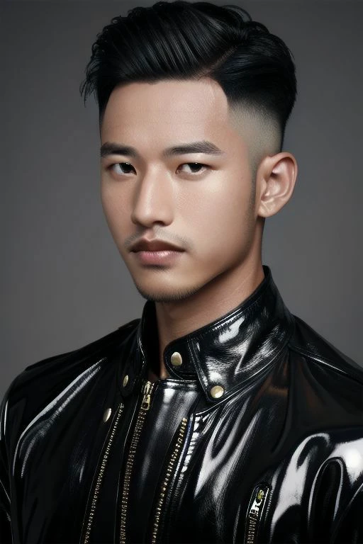 1man,SyahNv, Portrait painting, fade hairstyles, leather latex , 8K UHD, Handsome face,