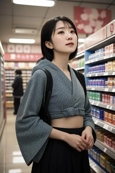 ((masterpiece)),((bestquality)),8k,high detailed,ultra-detailed,photography,award winning,documentary,Original Photo,Realisticity,simple background,
1girl,solo,Real Skin Texture,(different face features:1.4),Flat stomach,Highly Detailed Hands,slender,makeup,nail polish,shibari,hood,skirt  under  kimono,,,Female Administrative Assistant,tail wagging,convenience store,[Snoot lighting|Tungsten lighting|rim lights],[Golden Ratio|Portrait|Cinematic Shot,from above],looking up,F/1.4,35 mm Lens,Wide shot,(Happy Valentine:1.25),