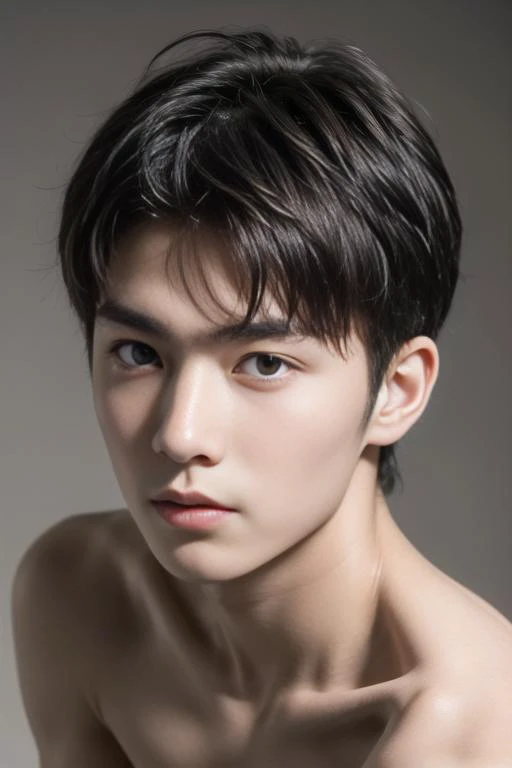 ((masterpiece)),((bestquality)),8k,high detailed,ultra-detailed,photography,award winning,documentary,Original Photo,extreme detail description,Professional,Realisticity,(Radom simple color background:1.35),1boy,(((solo male))),slim Asian boy,adult male,male focus,solo,handsome face,real skin texture,well-proportioned hands,think eyebrow,((different face features for each pictures:1.45)),((different boy for each picture:1.45)),(((topless male))),([Vertical lighting|Softbox lighting|coutre-jour|Light painting]),Seductive Smile,Pouted Lips,Boxer briefs,((Stubble)),<lora:add_detail:0.8555>,<lora:muscle_slider_v1:-0.25>,<lora:weight_slider_v2:-0.25>,Looking Ahead,Curly Haircut,visible through hair,[Selfie|arm support|lip biting],close-up view,(bilaterally symmetrical:1.45),(EOS R8,50mm,F1.2,8K,RAW photo:1.2),