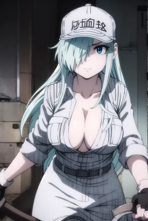 whitebloodcellu1196, <lora:white blood cell U-1196 s1-lora-nochekaiser:1>,
white blood cell U-1196, long hair, white hair, (hair over one eye:1.5), colored skin, white skin, blue eyes,
BREAK gloves, hat, cleavage, black gloves, belt, fingerless gloves, uniform, white headwear, baseball cap, white pants,
BREAK outdoors,
BREAK looking at viewer, (cowboy shot:1.5), dynamic pose,
BREAK <lyco:GoodHands-beta2:1>, (masterpiece:1.2), best quality, high resolution, unity 8k wallpaper, (illustration:0.8), (beautiful detailed eyes:1.6), extremely detailed face, perfect lighting, extremely detailed CG, (perfect hands, perfect anatomy),