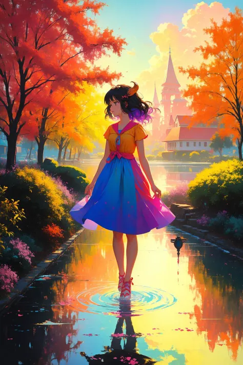 1girl, (colorful art by Ildiko Neer:1.1) , expressionism art, studio Anime, behance, full body shot of a Feminine Extreme ([Water buffalo|Spaceship]:1.3) with Luminous parts, background is Engaging lake, dark orange city street and cityscape, at Twilight, deep focus, Proud, Rainbowpunk, Bloom light, pinhole lens, Agfacolor, matte, Instagram, Pixabay, 64K