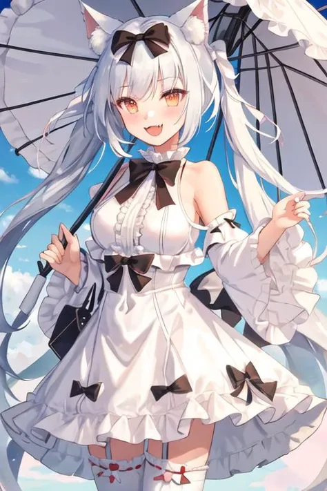 1girl, solo, long hair, looking at viewer, bangs, skirt, white hair, hair ornament, holding, short sleeves, Purple skirt, umbrella, holding umbrella
, <lora:Sexy_Qipao:0.8>