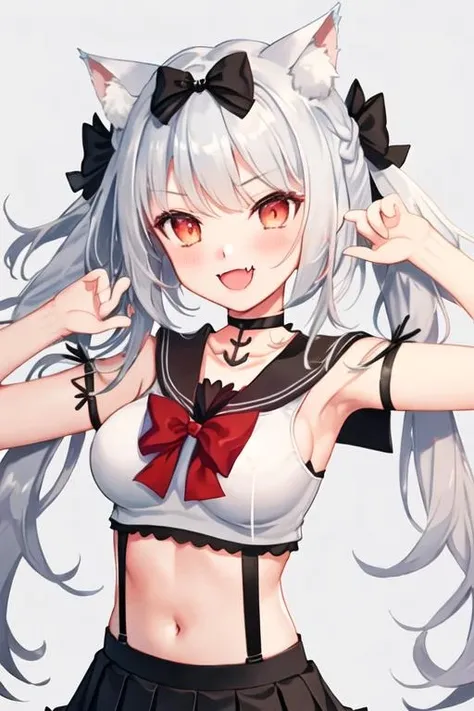 Long gray hair,blood red eyes,Necklace with cross,Wearing a black and white goth bikini,beach,beach球,Woman on top position