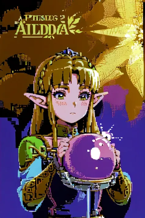 absurdres, highres, best quality, <lora:c64Graphics_v10:1>, <lora:Polychrome:1>, 1girl, princess zelda,