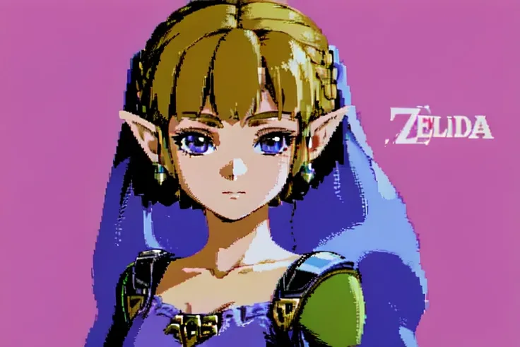 absurdres, highres, best quality, <lora:c64Graphics_v10:1>, <lora:Polychrome:1>, 1girl, princess zelda,