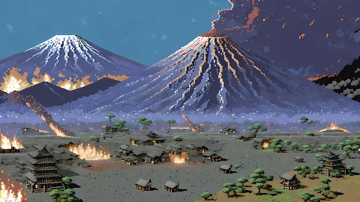 pixelart, <lora:pixhell15Lora_v10:0.6>, <lora:c64Graphics_v10:0.7>,
a close-up of Ninja Village, farmland, shuriken, hoe, (ninja group, hordes of ninjas: 1.4), volcanic eruptions, Rain of Fire, war