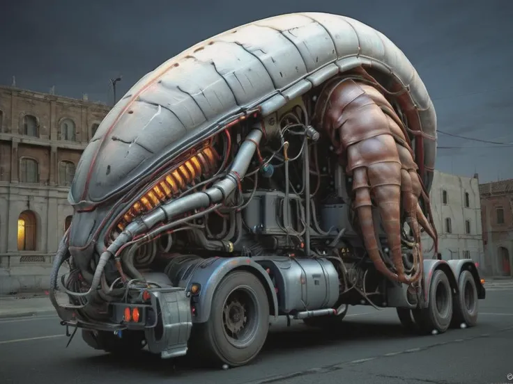 render of a [truck:biopunkai:25],  isopod-like , hyper detailed, Impressive lighting, vibrant colors, complex scene ,Ultra Realistic,  <lora:BioPunk2AI_XL:1>