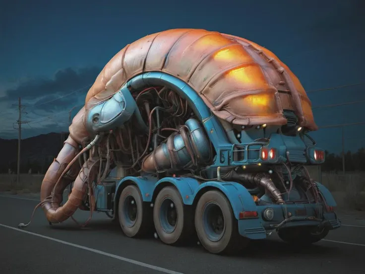 render of a [truck:biopunkai:25],  isopod-like , hyper detailed, Impressive lighting, vibrant colors, complex scene ,Ultra Realistic,  <lora:BioPunk2AI_XL:1>