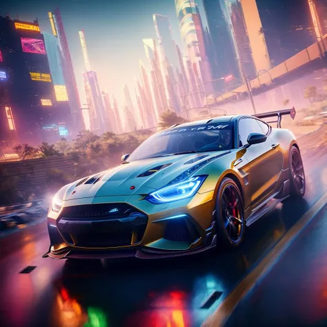 best quality,masterpiece,highly detailed,ultra-detailed,sports car racing on highway,cit cyberpunk 2077,<lora:CPFT:0.7>,
