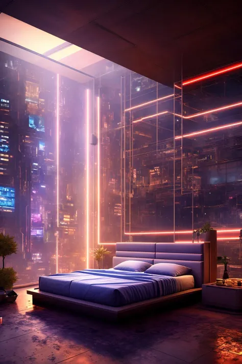 best quality,masterpiece,highly detailed,ultra-detailed,game cg,futuristic,hard surface modeling,Stunning gray interior with wide open windows showing a cyberpunk city,<lora:CPFT:0.7>,