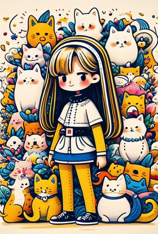 Cute Chibi Cat Pattern Style 