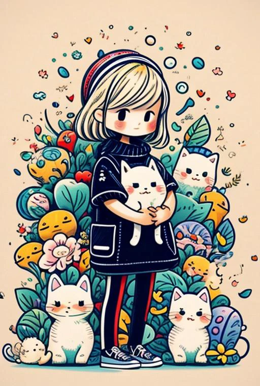 Cute Chibi Cat Pattern Style 