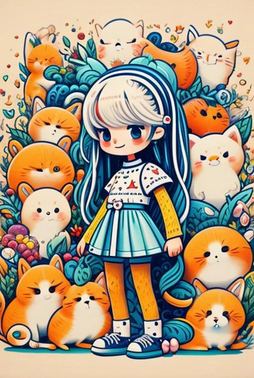 Cute Chibi Cat Pattern Style 