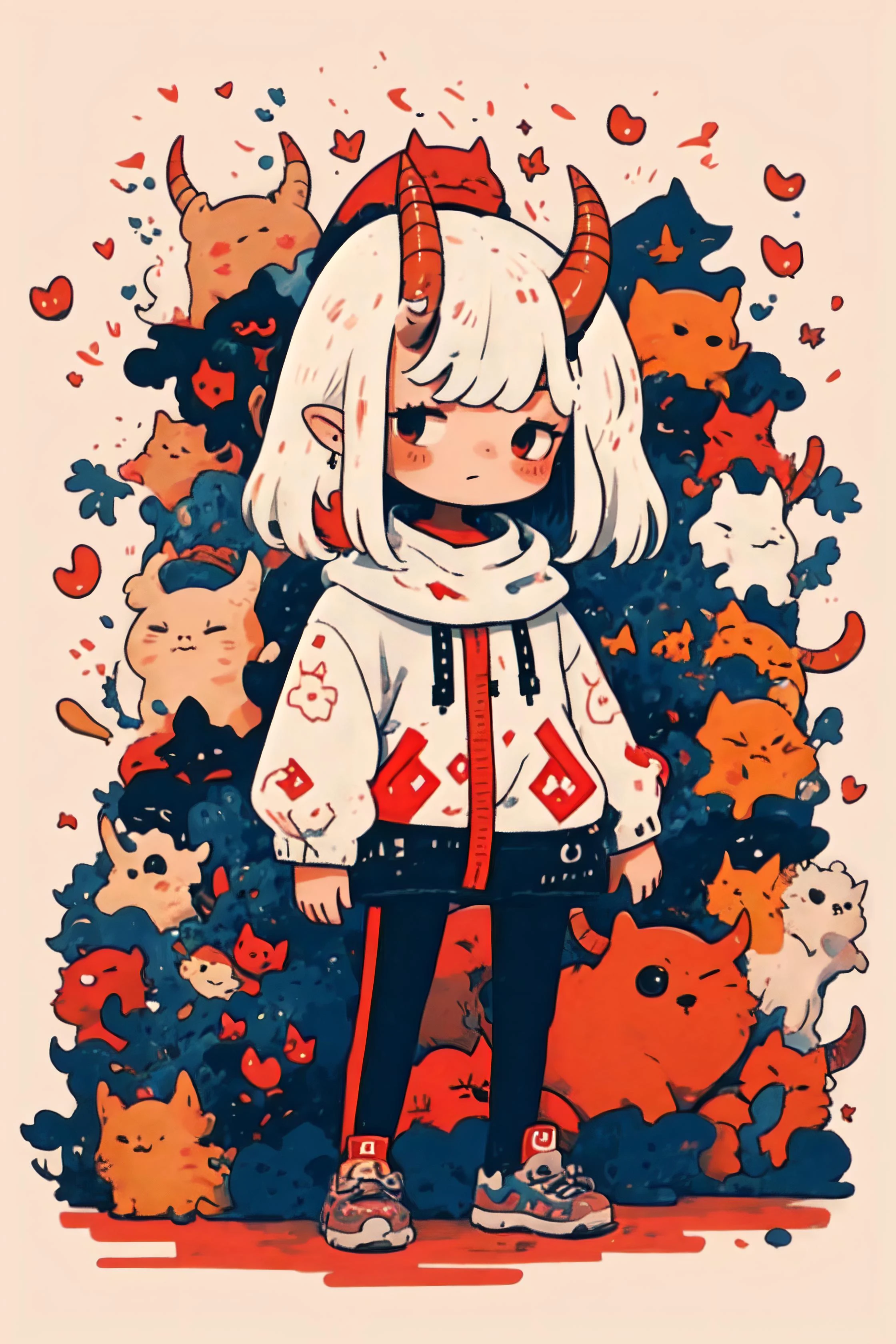 masterpiece, best quality, ultra high res, beautiful, visually stunning, elegant, incredible details, <lora:c1b1 - Chibi:1>, c1b1, chibi, cute, <lora:0n1 - RedOni:0.65>, oni horns, oni, red oni,