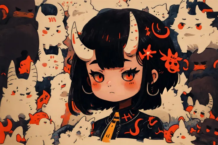 masterpiece, best quality, ultra high res, beautiful, visually stunning, elegant, incredible details,  <lora:c1b1 - Chibi:1>, c1b1, chibi, cute,  <lora:0n1 - RedOni:0.65>, oni horns, oni, red oni,