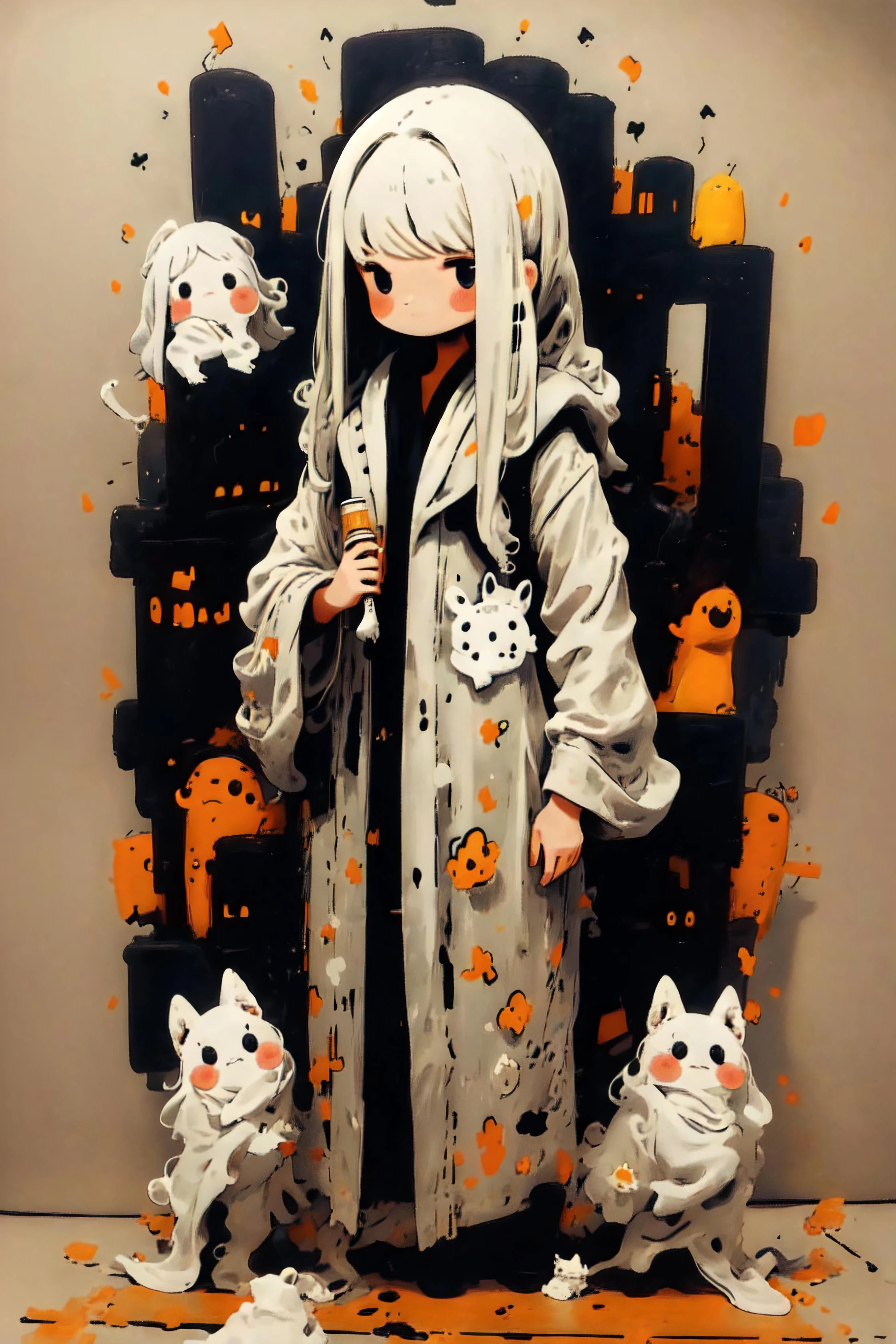 Cute Chibi Cat Pattern Style 