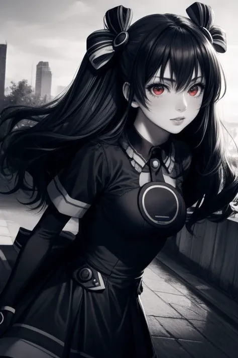 <lora:add_detail:0.75>
(Photorealistic, best quality, masterpiece, high contrast), 1girl,
neptuniauni,black hair, two side up, hair ribbon, red eyes, black dress, fingerless gloves
<lora:neptunia_uni:1>