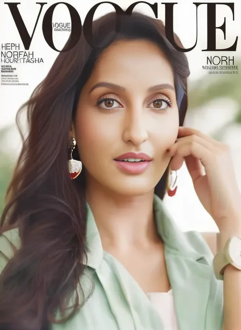 NoraFatehi,<lora:NoraFatehiSDXL:1>,portrait shot,photorealistic,on the cover of Vogue India magazine,cinematic lighting,dynamic pose, clear text