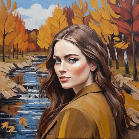 (Abstract) sketch of a woman in the fall season, oil on canvas, saxsnk,  <lora:sasink_juggerX_xl_2_st-saxsnk-000088:1>