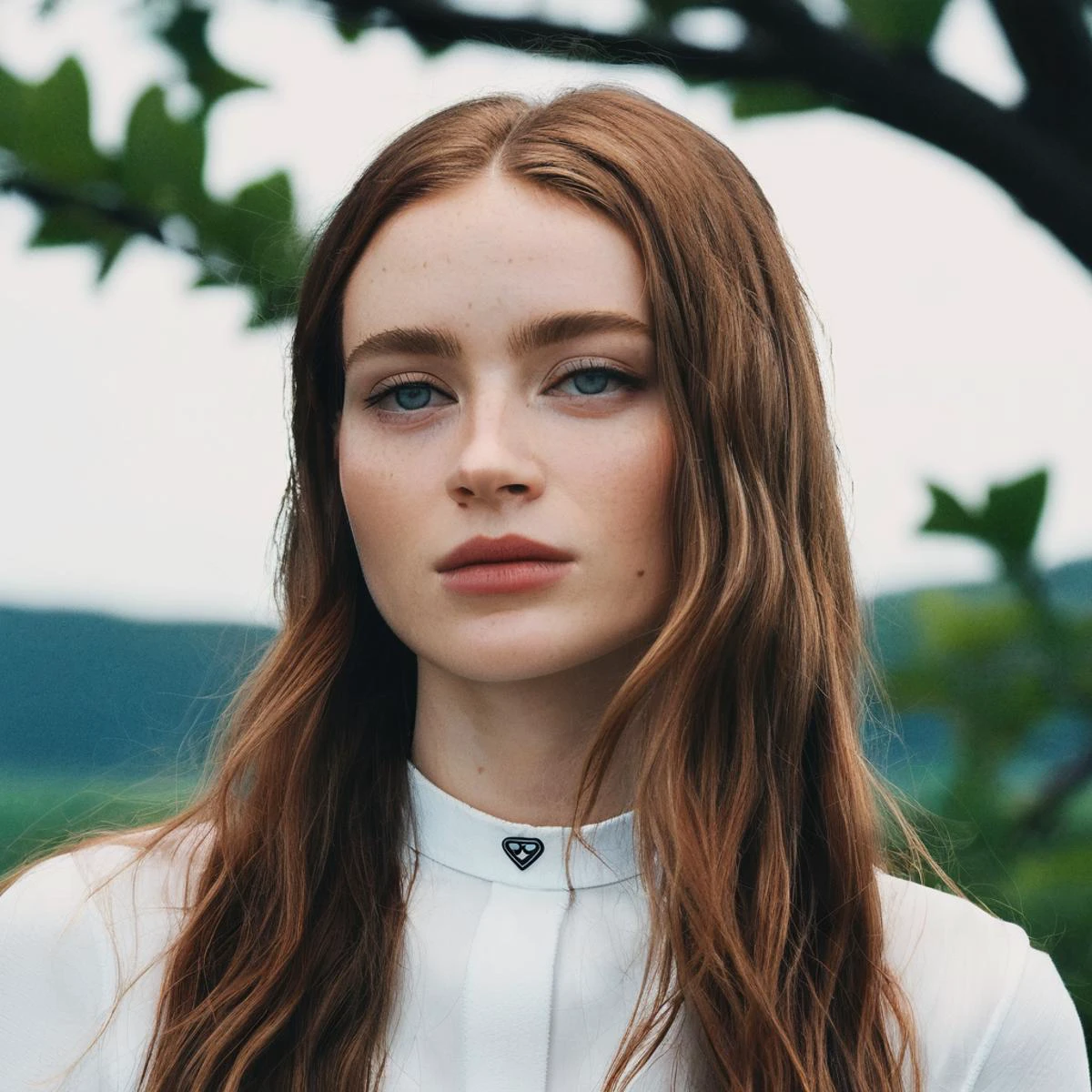 Skin texture, no makeup, Super high res closeup portrait photo of a stunning woman outdoors with straight hair, wearing a small string choker around her neck,f /2.8, Canon, 85mm,cinematic, high quality,looking at the viewer, saxsnk, <lora:sasink_juggerX_xl_2_st-saxsnk-000088:1>