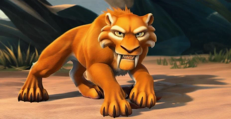 diego, sabertooth, looking at viewer, anthro, male, foreskin, detailed fur, volumetric lighting, photorealistic, face focus,