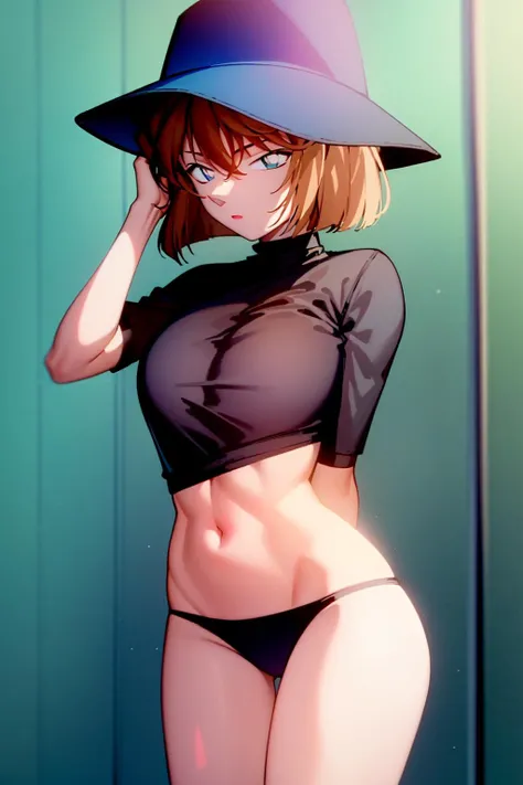 (((masterpiece))), (8k, high_resolution), cartoon, (distinct_image),((1girl, solo)) , extremely detailed CG, ((best quality)), (meitantei conan \(style\), detecive conan \(style\), meitantei conan), solo, beautiful eyes and detailed face, (abs:0.8), ((cowboy shot)),((1girl, solo)),  ((short hair)) <lora:haibara ai 001:1>, hands behind, arms behind back, hands behind back,