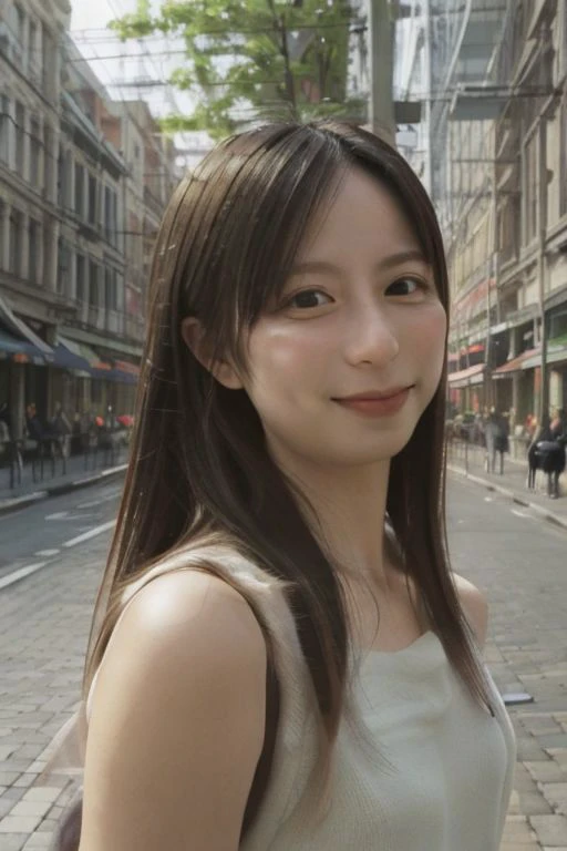 Nsfw,Backlight,masterpiece,bestquality,highlydetailed,ultra-detailed, realistic, photorealistic, solo, realistic,  1girl, Street Fashions,  small mouth, double eyelids, smile lines, Straight hair, hair covering ears, small breasts, dedicated nipple Slender, fair skin, slim, high light  exposure, thin