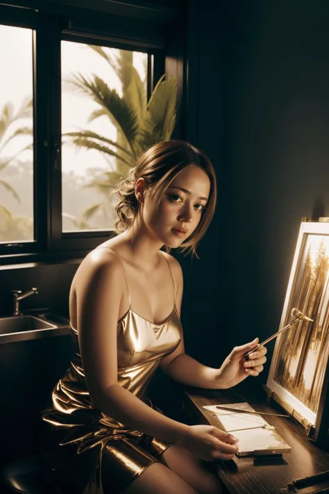 1girl, (art by Willem Claesz. Heda:1.3) , vibrant On pale electric green paper, concept art, landscape of a ([San Diego|The Amazon Rainforest]:1.3) from inside of a Madara Rider, it is very Infused and Colossal, lush forest with Herb garden, at Golden hour, Fine art, Fearful, Post-Punk, specular lighting, Depth of field 100mm, Infrared, Light sparkles, moody, Unsplash, unreal engine