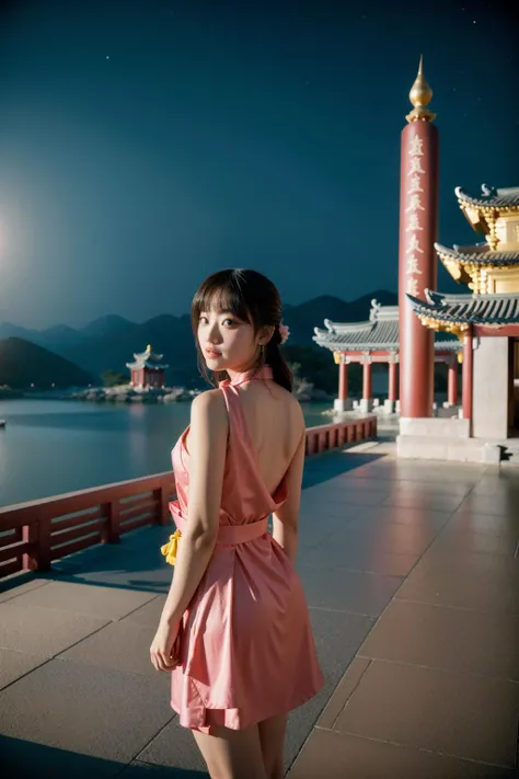 1girl, 8k Octane render, detailed Cosplay Photograph, masterwork wall Graffiti, elegant, landscape of a Profound [1960'S|Level] ([Chicago:Temple:3]:1.3) from inside of a Wulingyuan Scenic Area, masterpiece, desolate beach and Aquarius constellation in background, at Dawn, Dynamic, Sad, Cyber Noir, Ethereal Lighting, Fast Shutter Speed, Fujicolor C200, Selective focus, Provia, rich color, DayGlo green and deep yellow details, trending on artstation, extremely beautiful
