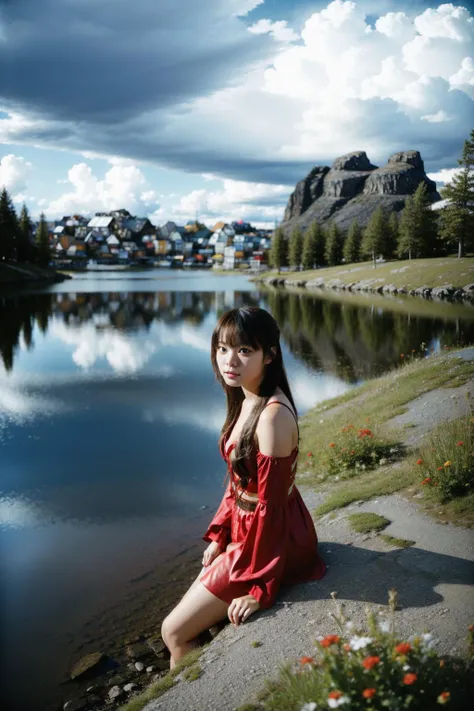 1girl, dramatic Cosplay Photograph, concept art, landscape of a Red ([Gorge:Stavanger:5]:1.3) from inside of The Canadian Rockies, it is very Labyrinthine and [Invigorating:Adorable:9], summer lake and Saturn's rings in background, Hurricane, Relaxed, Street Art, moody lighting, Cinestill, Ilford HP5, pinhole lens, Kodachrome, multidimensional, expressive brush strokes, absurdres, dslr, horror