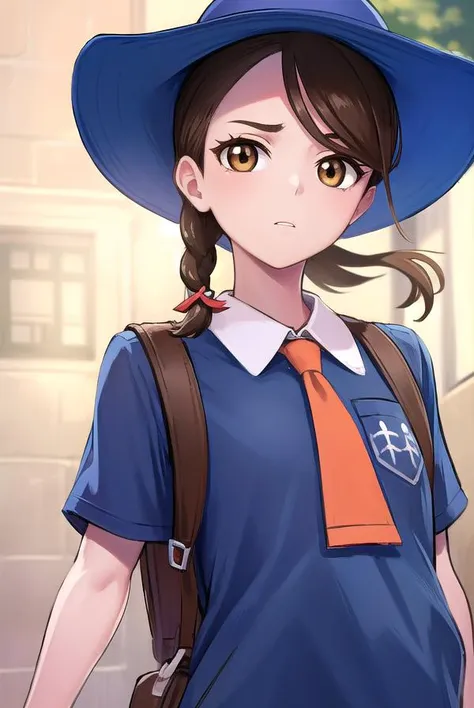 pokemonjuliana, <lora:pokemonjuliana-lora-nochekaiser:1>,
pokemonjuliana, braid, (brown eyes:1.5), brown hair, hair ornament, hairclip, side braid, single braid, swept bangs,
BREAK backpack, bag, black footwear, blue headwear, blue shirt, breast pocket, collared shirt, hat, kneehighs, naranja academy school uniform, necktie, orange necktie, orange shorts, pocket, school uniform, shirt, shoes, short sleeves, shorts, socks, striped, striped shorts, sun hat, white socks
BREAK looking at viewer, full body, (cowboy shot:1.5),
BREAK outdoors,,
BREAK <lyco:GoodHands-beta2:1>, (masterpiece:1.2), best quality, high resolution, unity 8k wallpaper, (illustration:0.8), (beautiful detailed eyes:1.6), extremely detailed face, perfect lighting, extremely detailed CG, (perfect hands, perfect anatomy),