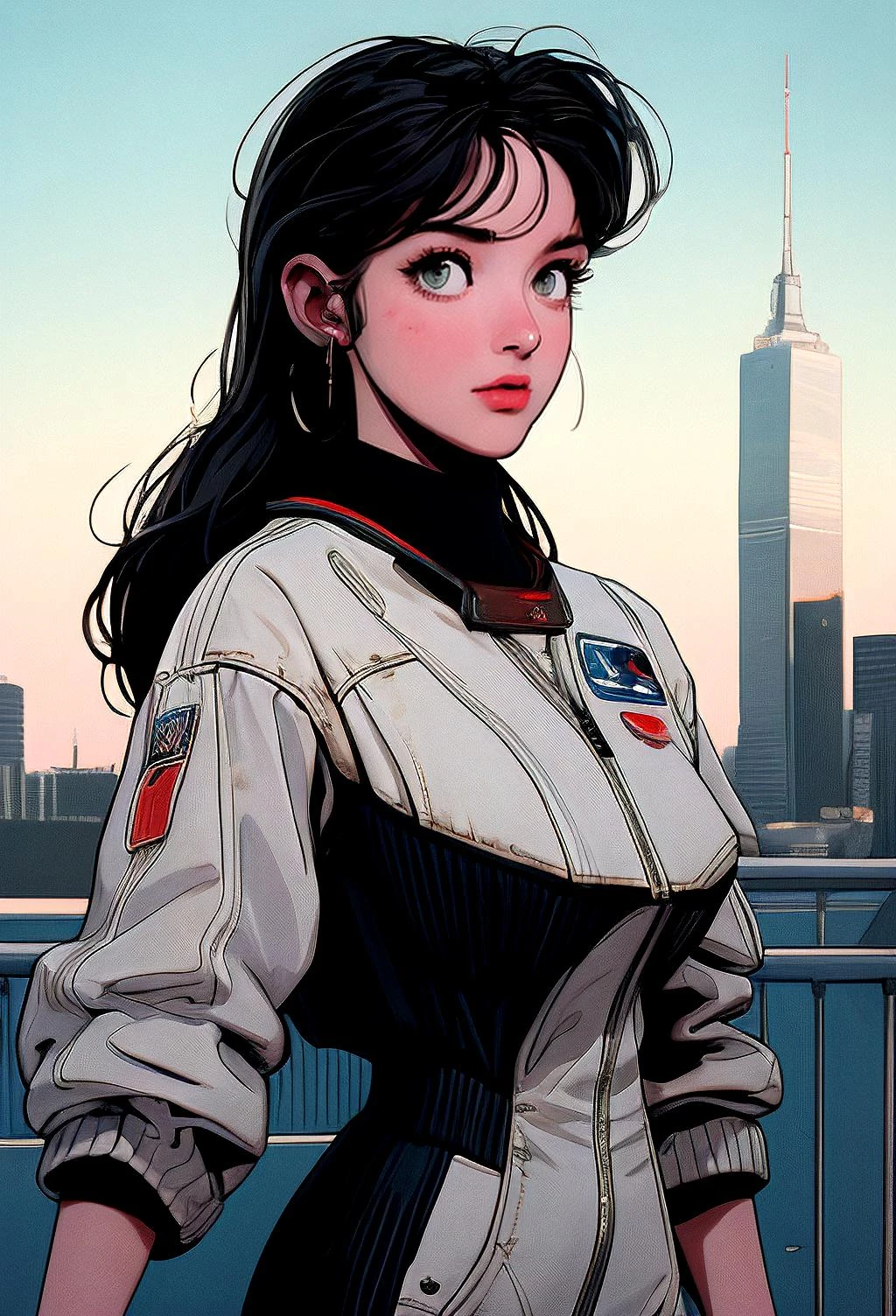 « angela white taking a selfie, photorealistic, unreal engine 5, sharp focus, building in the background » trending on artstation, morning, futurism, futuristic, astronaut, sci-fi, post-impressionism