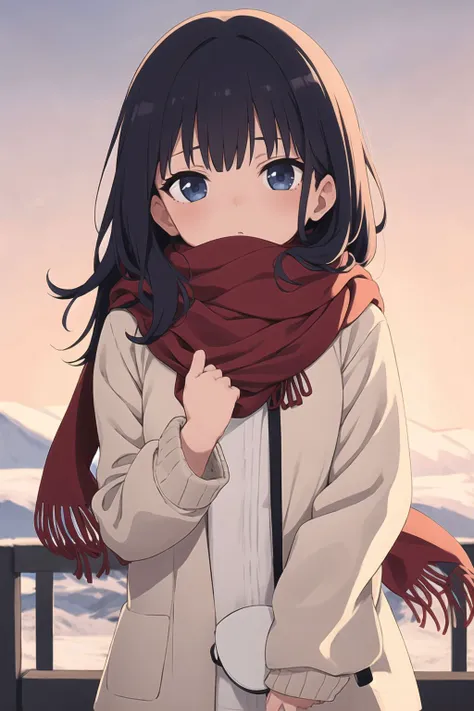 masterpiece, best quality, 1girl, looking at viewer, winter, sweater, scarf,