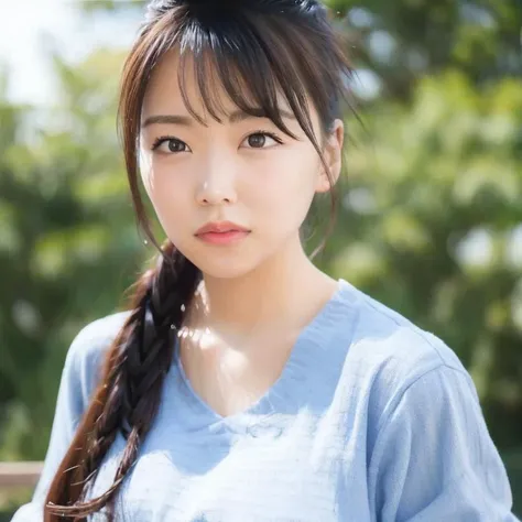 8k, best quality, 1girl, (skindentation), huge breast, morning, (bright), blur background, outdoor, (street:0.6), (people), crowds, braided bangs, blouse, gorgeous, floating hair, (dynamic pose:0.6), soft lighting, charming, wind, garden, sunlight, white light, (closed mouth:1.2, beautiful eyes, detailed eyes, detailed iris, beautiful lips, beautiful nose, beautiful face), <lora:sayhello0o-v0.5-nmb48miru:1>