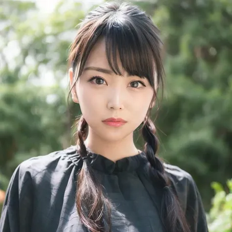8k, best quality, 1girl, (skindentation), huge breast, morning, (bright), blur background, outdoor, (street:0.6), (people), crowds, braided bangs, blouse, gorgeous, floating hair, (dynamic pose:0.6), soft lighting, charming, wind, garden, sunlight, white light, (closed mouth, beautiful eyes, beautiful face), <lora:sayhello0o-v0.5-nmb48miru:1>