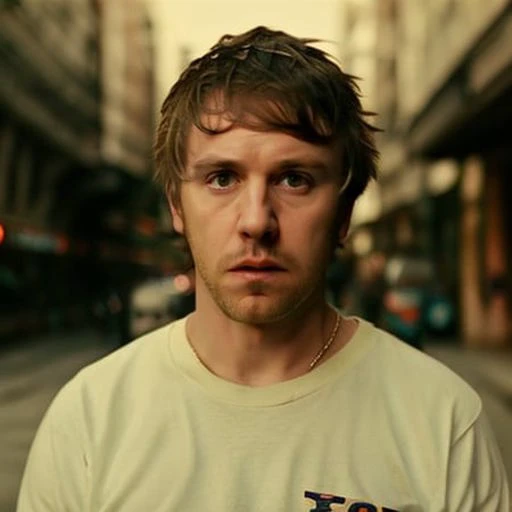 (35mmstyle:1) artstyle close up portrait photo cinematic film still of a Emo White Rockstar man, depth of field, nighttime, natural light