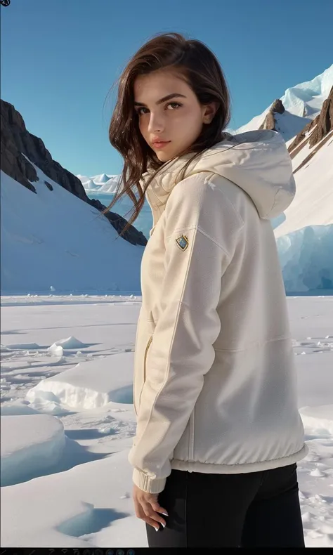 AlexandraBotez2023, 1girl, best quality, masterpiece, 8k, uhd, standing in polar ice caps, cinematic lighting