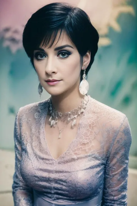 <lora:Enya:1>, a sexual pink, wears a pastel costume, in the style of anaglyph filter, patrick nagel, rainbowcore, robotic expressionism, perry rhodan, john trumbull, (masterpiece:1.5) (photorealistic:1.1) (bokeh) (best quality) (detailed) (intricate) (8k) (HDR) (wallpaper) (cinematic lighting) (sharp focus on eyes) (skin texture:1.2)