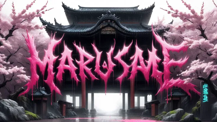 ((logo of the english text Marusame)),splattered,pink,cherry blossoms,neon style,<lora:Harrlogos:1>,dripping,highres,absurdres,incredibly absurdres,huge filesize,wallpaper,transparent background,east asian architecture,