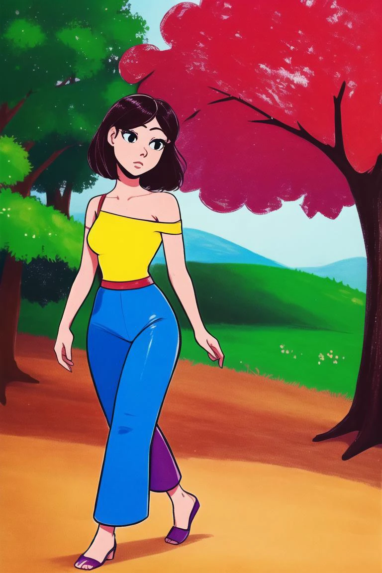 woman,hotify,single bare shoulder shirt short,park,summer,walking,bushes,trees,picnic ,(masterpiece:1.4) <lora:simple:0.8> <lora:singleBareShoulder_thisAintTheUsualKindOf:1>