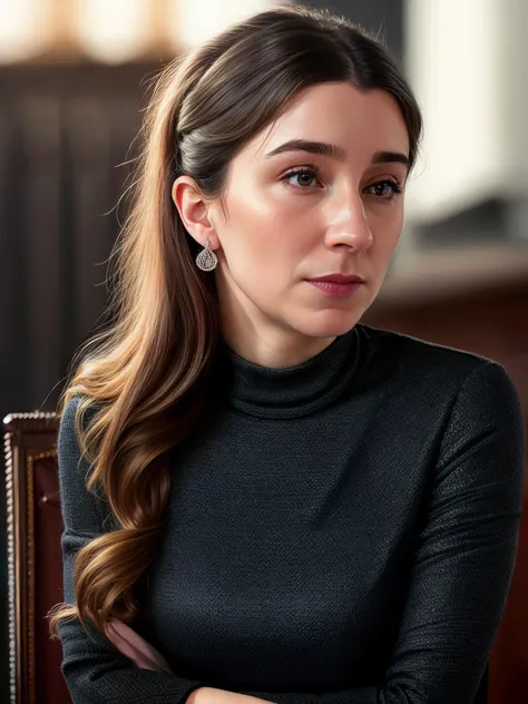a Wide shot of emb-shulman-v10, cold shoulder dress, jewelry,earrings, barrette, at bed room, modelshoot, style, (extremely detailed 8k wallpaper), masterpiece, best quality, ((intricate detail)), highres, ((drawn)), (((realism))), ((full body)), skin pores, ((perfect face)), (deep eyes) (detailed pupils), ((detailed hands)), ((detailed fingers)), cinematic lighting, (tone mapped), ((outline)), hyperrealism, soft lighting, detailed, sharp focus, detailed skin, RAW, 8k, cinematic lighting , skin pores, ((detailed face)), (detailed pupils), solo focus, cinematic lighting, dynamic pose, ominous lighting, caustics, intricate, ornate, digital painting, concept art, smooth, sharp focus, 8k, explicit, floating hair, fine fabric emphasis, dim lighting, by Todd Mcfarlane
