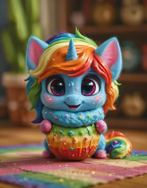 chibi, rainbow fluffy unicorn <lora:chibi-p:.8>